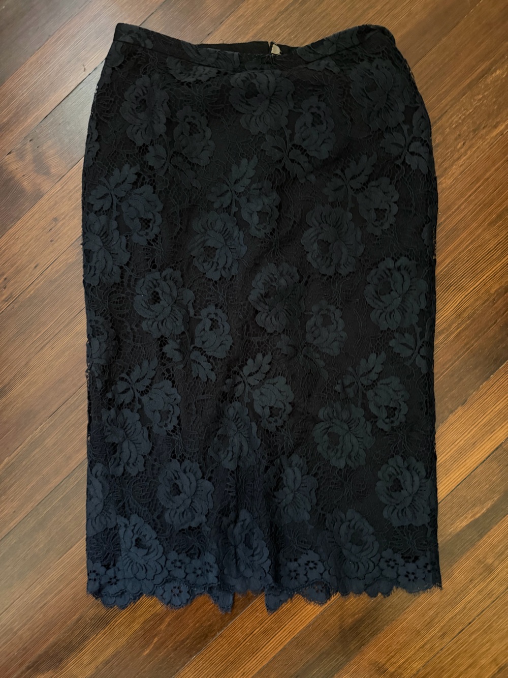 J. Crew Black/Navy Floral Lace Pencil Skirt
